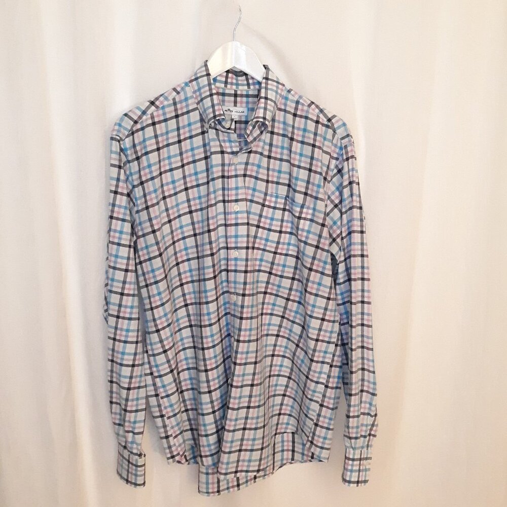 Peter Millar Crown Finish Blue Plaid Long Sleeve Button Up Shirt